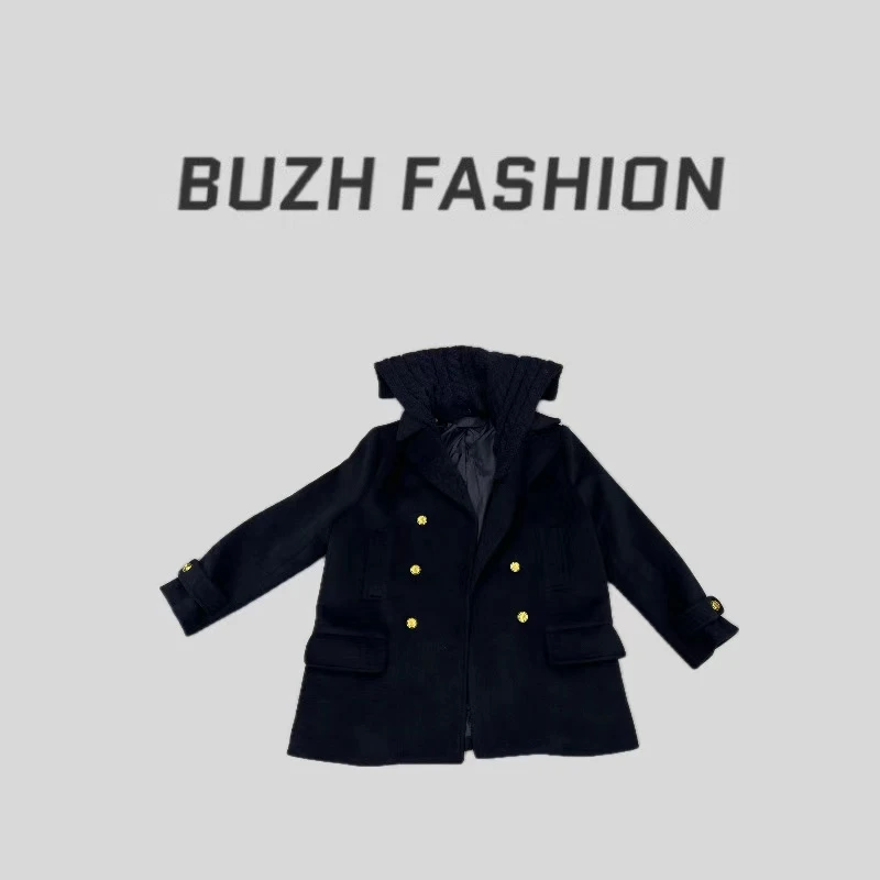 BUZH秋冬新款【优雅老钱】中长款复古金扣高端羊绒羊毛正肩西装外套