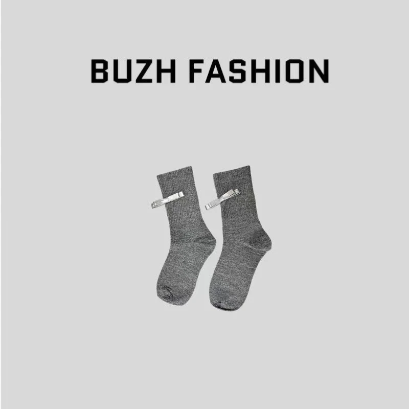 BUZH早春新款氛围感时尚百搭拼色中筒袜蝴蝶结