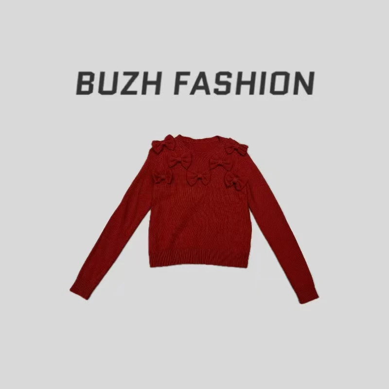 BUZH清货~~晚秋新款长袖时尚大红色休闲羊毛小衫毛衣