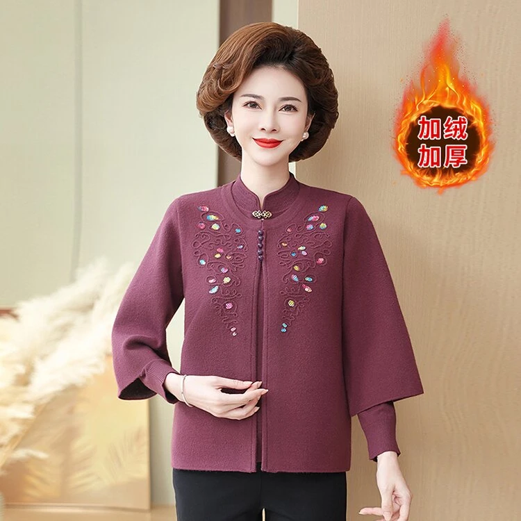 冬季中老年气质优雅女士加绒保暖多色可选重工亮片80两件套妈妈装