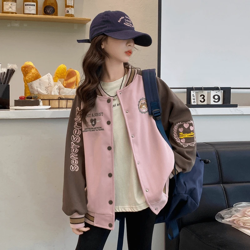 【棒球服外套】春秋女童重工刺绣中大童宽松百搭韩版洋气科学实验
