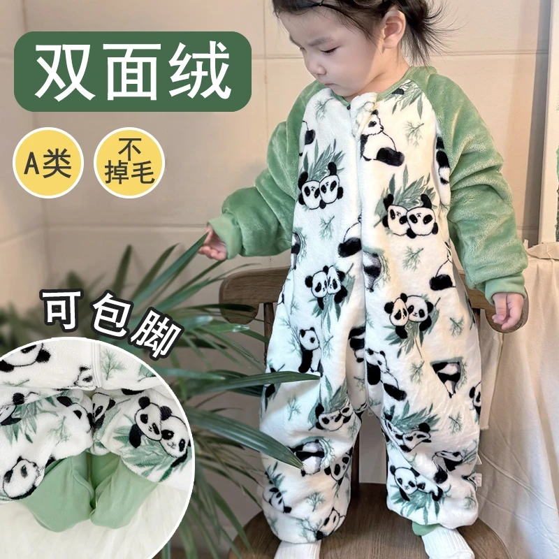 【婴幼儿包脚睡衣】秋冬加厚法兰绒连体衣珊瑚绒宝宝睡袋加绒防踢被