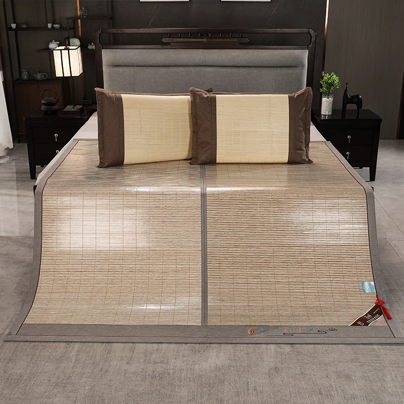 直播灰色木纹烤瓷席夏天透气夏季冰丝席藤席家用双面耐用竹