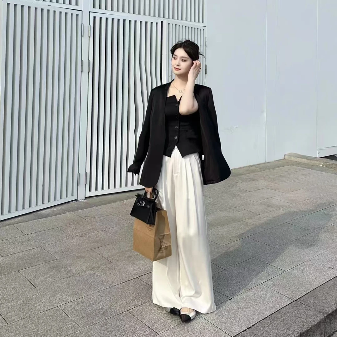 新款气质休闲背心外套直筒阔腿西装裤显高显瘦三件套