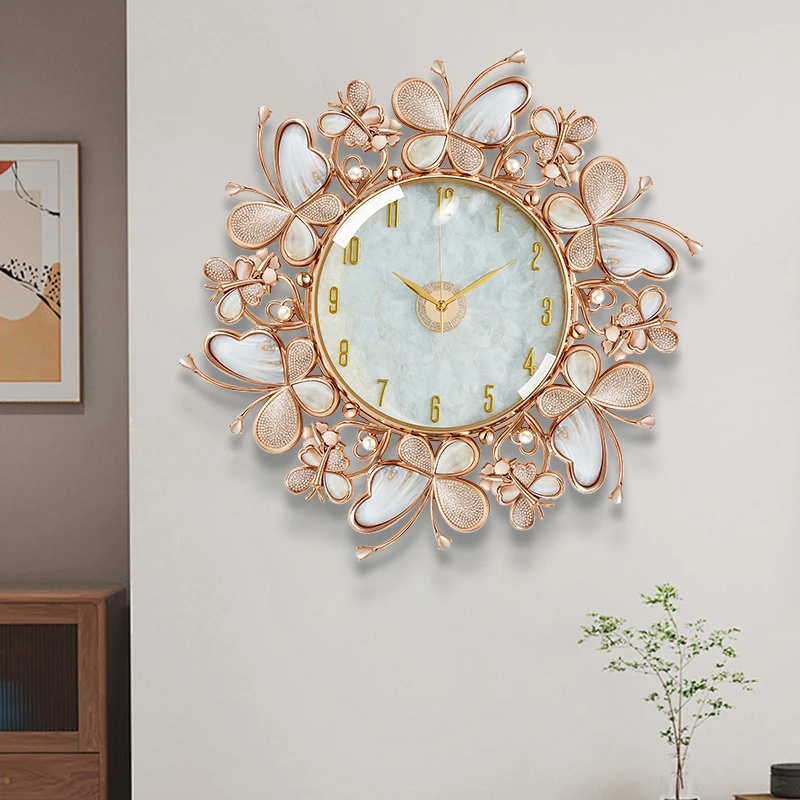 【花香引蝶】贝壳黑金客厅餐厅时钟美式欧式法式玄关装饰创意大气