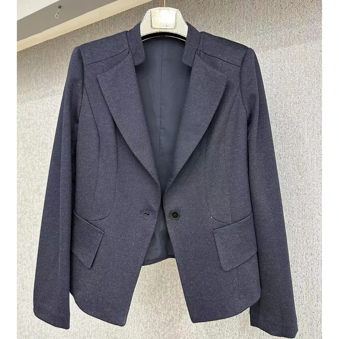 爆款！蓝色翻盖口袋女士收腰西装