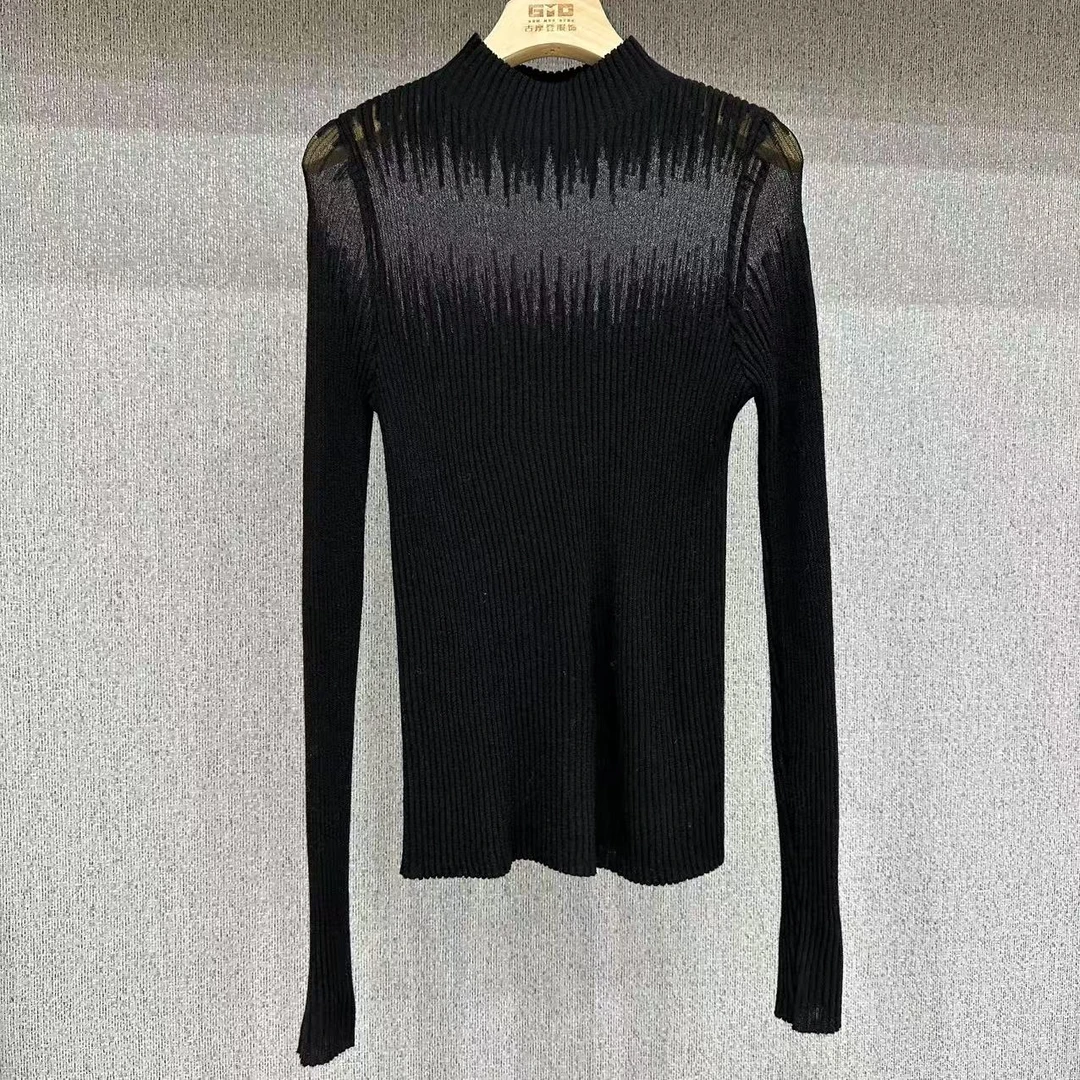 爆款！波浪半透明女士休闲打底衫