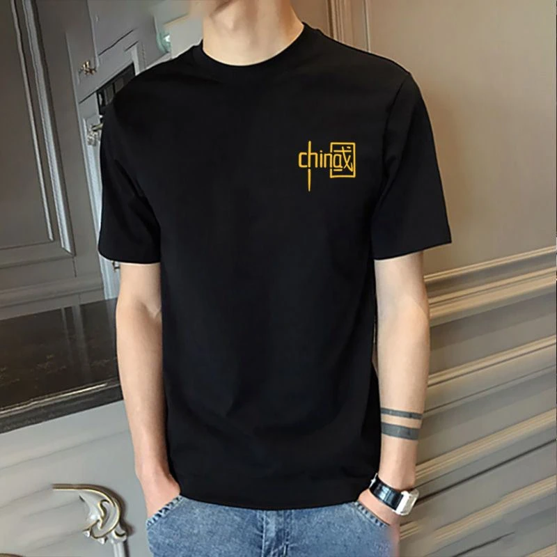 国潮T恤短袖男士白色棉T夏季半袖潮流圆领休闲百搭宽松情侣修身