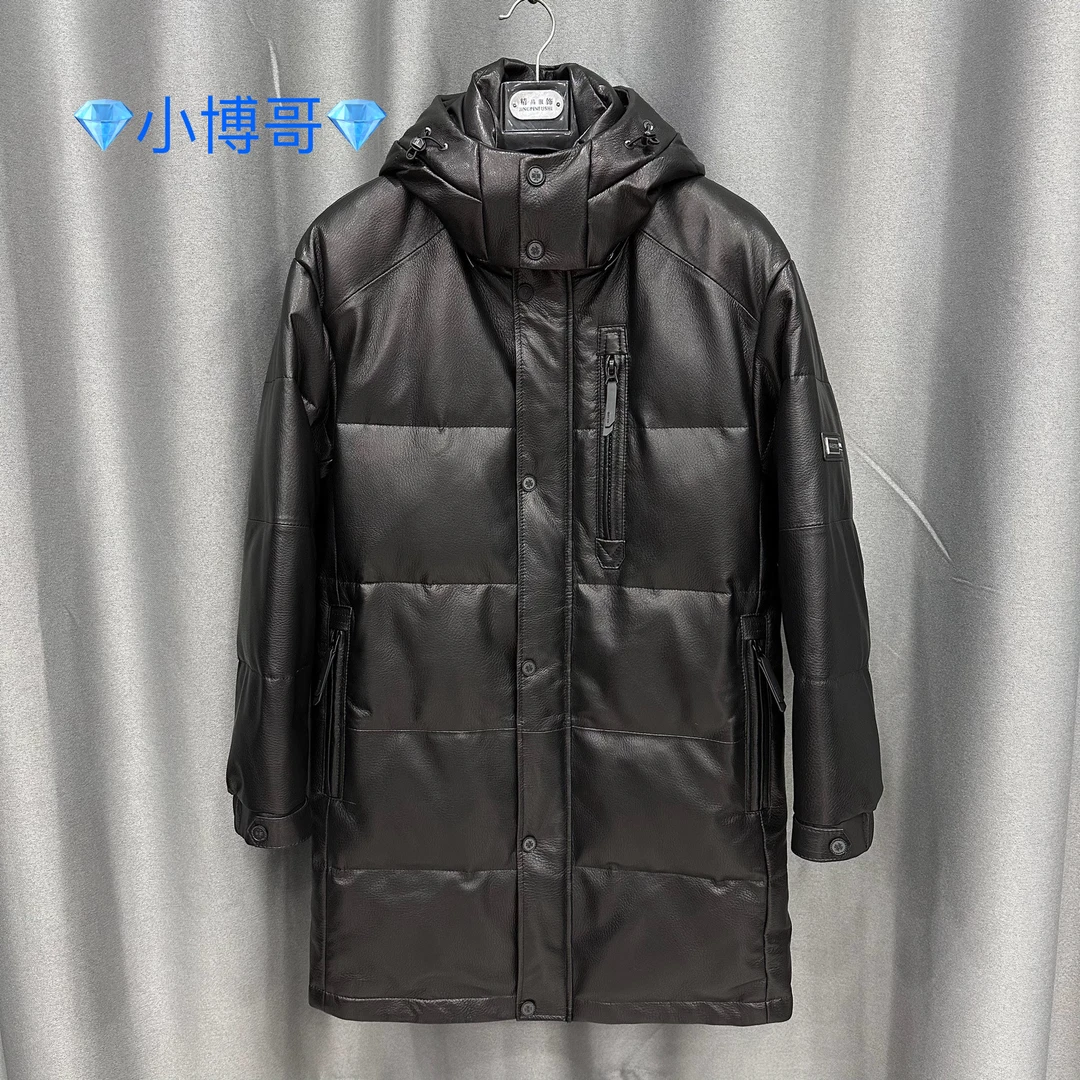 男士真皮进口山羊皮潮牌皮羽绒加长加厚款保暖活帽可拆卸