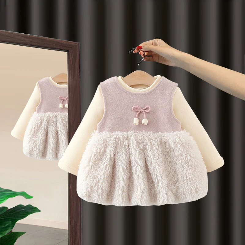女童连衣裙秋冬装洋气儿童加绒厚款公主周岁宝宝冬季洋气两件套裙