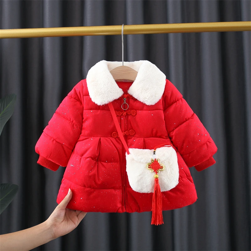 童装女童冬季棉服新款洋气可爱年服女宝宝加绒加厚棉衣红色棉袄潮