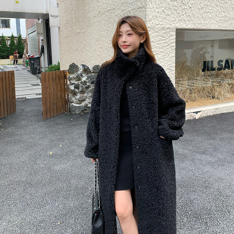 皮毛一体外套女2024新款长款加厚保暖卷卷泰迪毛绒大衣环保