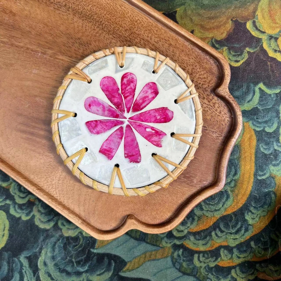 彩色贝壳藤编隔热壶垫杯垫10cm 5号