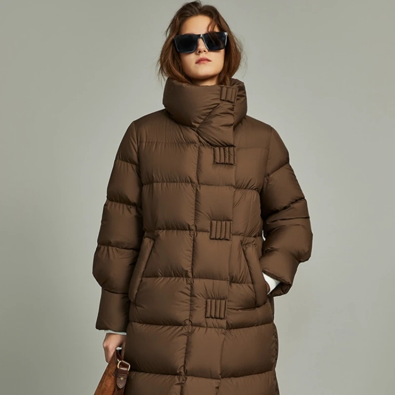 2025年新款中长款过膝保暖棉服翻领轻奢柔软外套时尚加厚保暖棉服