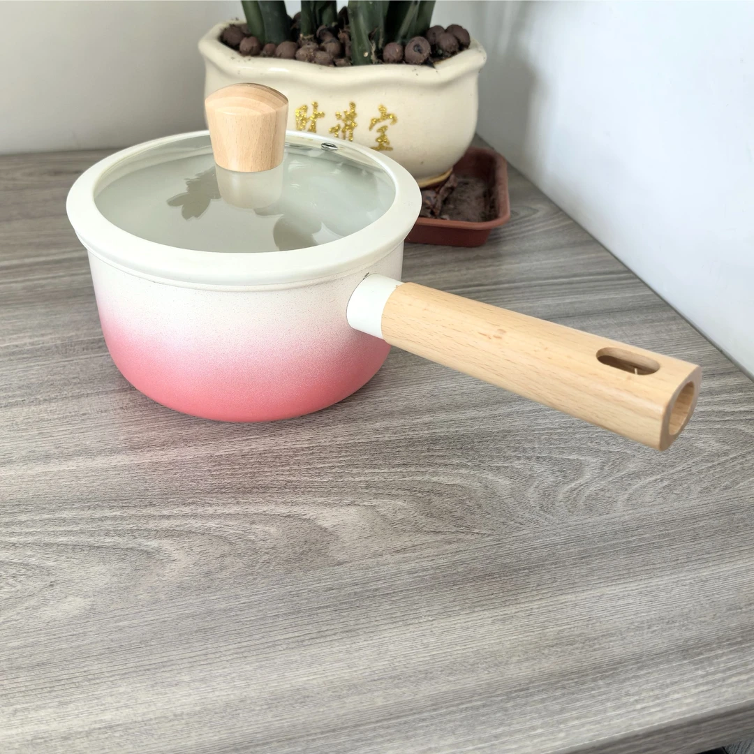 渐变粉色陶瓷奶锅带盖家用高颜值宝宝炖煮辅食锅不挑灶具微瑕