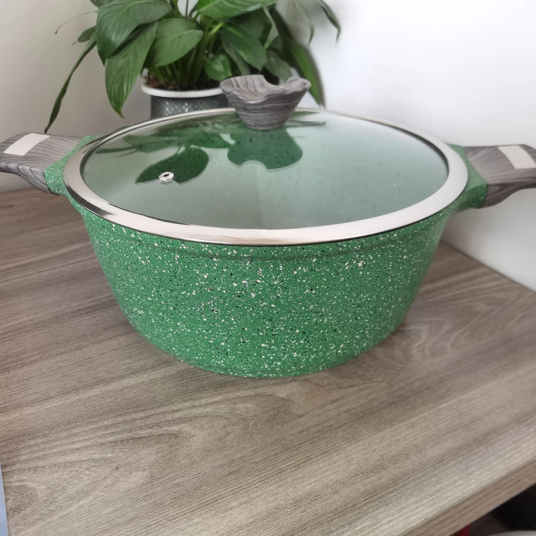 【外贸高货】28cm花岗岩汤锅带盖绿色家用焖炖煮烹饪汤锅不挑灶具