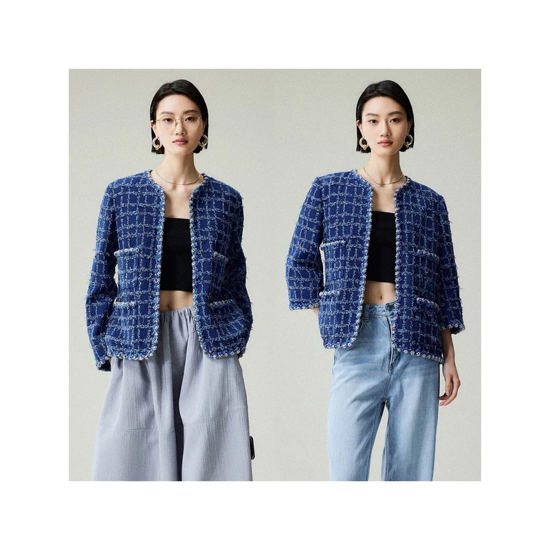 MRS Studios英国Linton彩格经典四口袋浪漫灵动七分袖小香外套