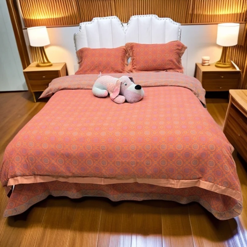 【橘色龙纹四件套】工艺款双层纱全面A类产品