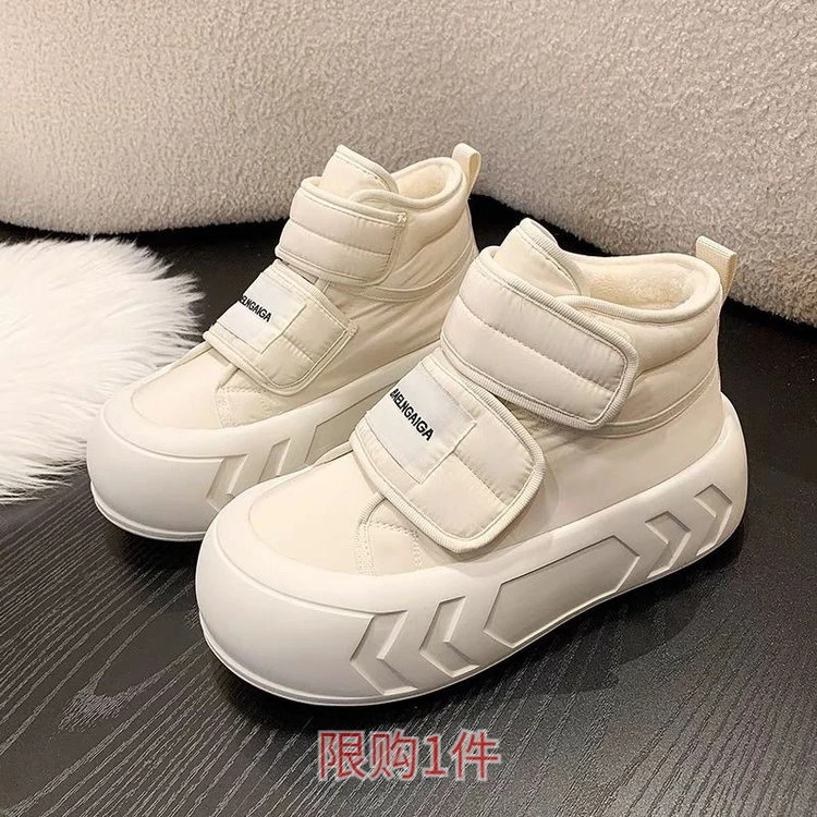 红蜻蜓牌面包鞋女2023冬季新款加绒魔术贴百搭厚底防水防滑雪地靴