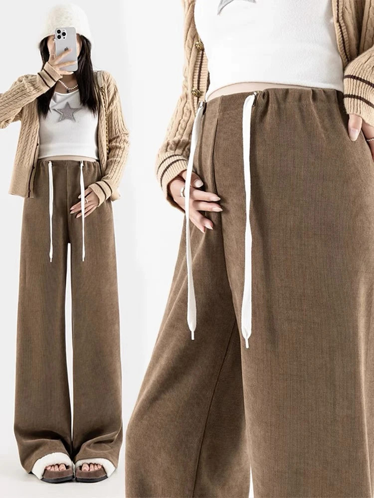 大码200斤女孕妇裤子秋冬新款外穿阔腿裤加绒加厚休闲直筒裤冬装