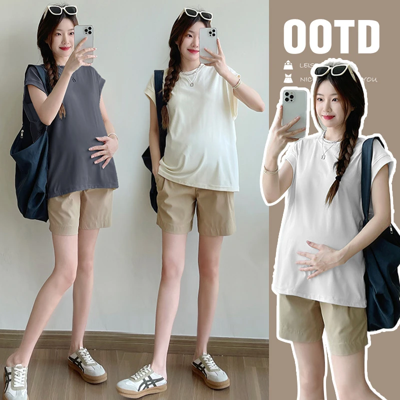 孕妇上衣夏装时尚百搭韩版孕妇T恤短袖休闲孕妇衫潮妈中长款T恤