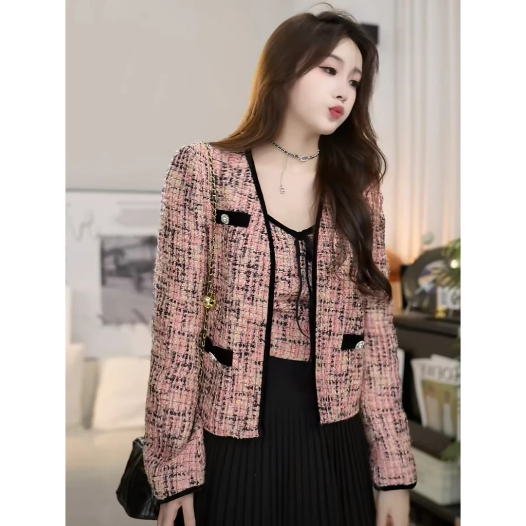 【MuMu】法式气质粉色丝绒拼接上衣吊带WP9083