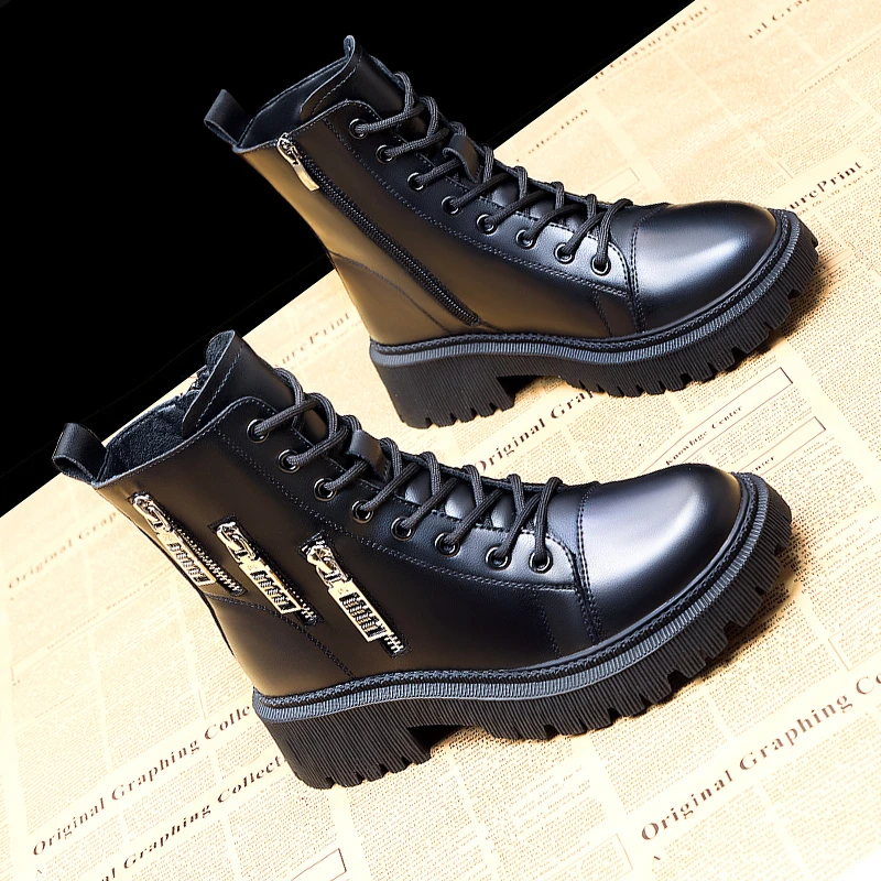 7289 马丁靴厚底加绒保暖大棉防滑5CM百搭女鞋子英伦风靴子