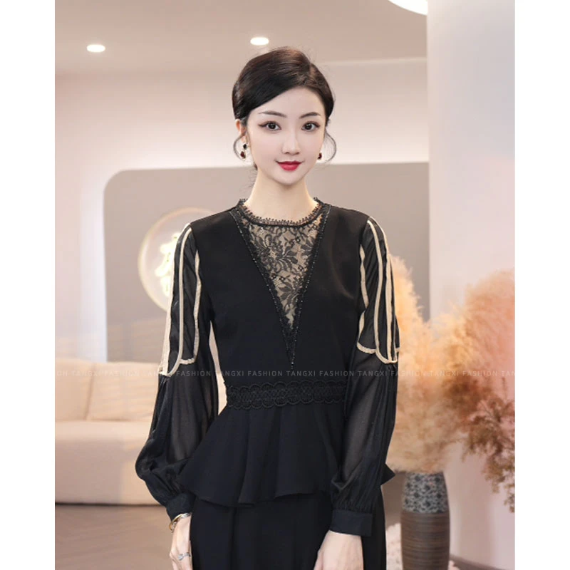 唐熹现货2025年早秋新款【5782】长袖法式时尚洋气黑色衬衫上衣女