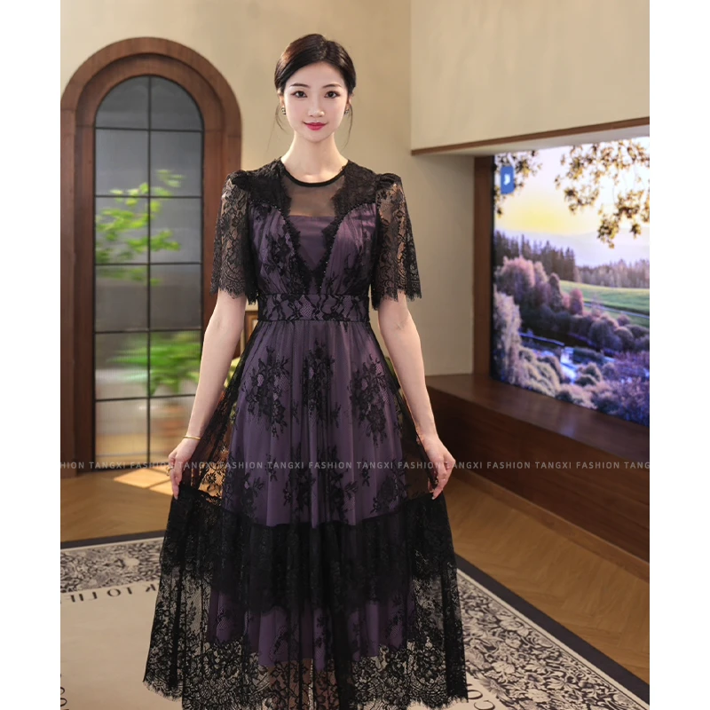 现货2025夏季新款【X24-X30】气质百搭蕾丝设计感法式高腰连衣裙子