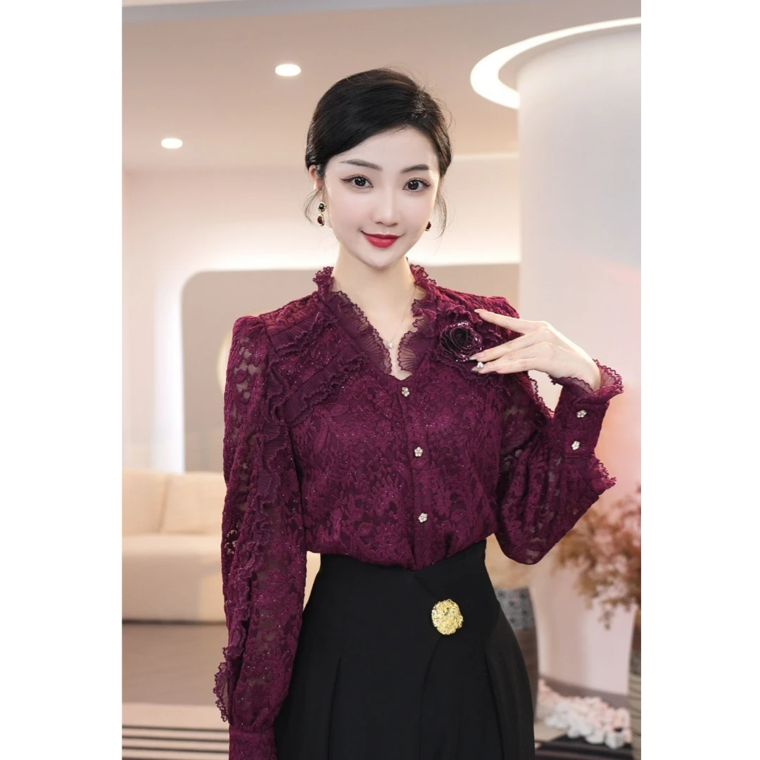 现货2025秋冬新款【LT24-Q569】轻奢时尚气质紫色显白长袖衬衫