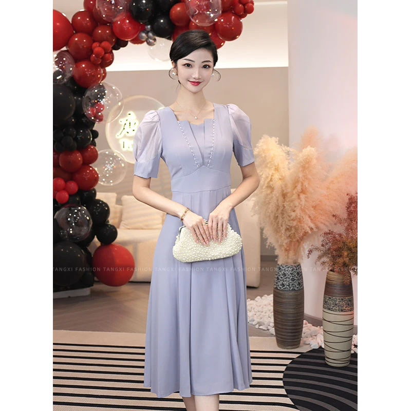 现货2025夏季新款【L23-X06】法式优雅小众设计紫色显瘦礼服连衣裙