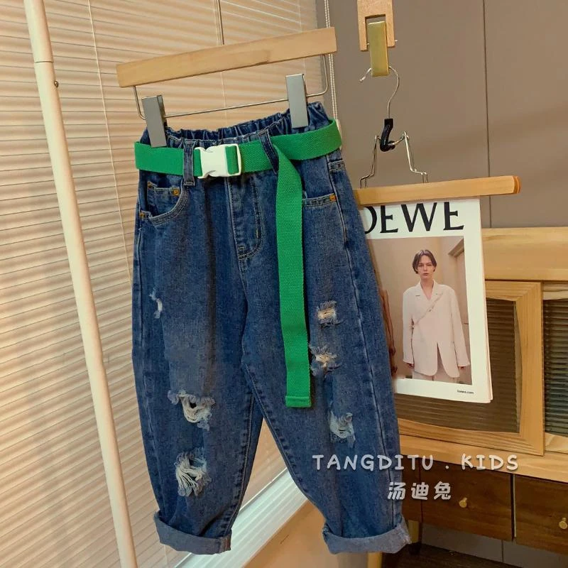 儿童装裤子2024春秋装新款儿童宽松中童牛仔裤男童老爹裤萝卜春秋