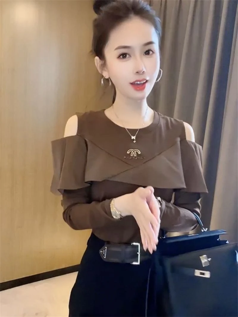 时尚潮流露肩衬衫7008