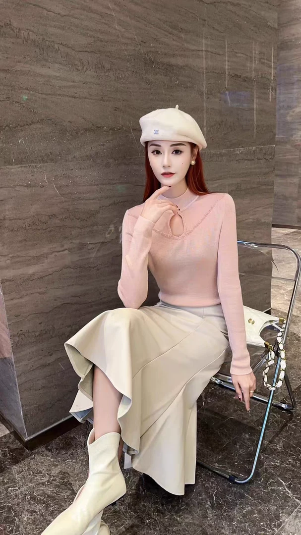 时尚潮流网纱拼接打底毛衣8139