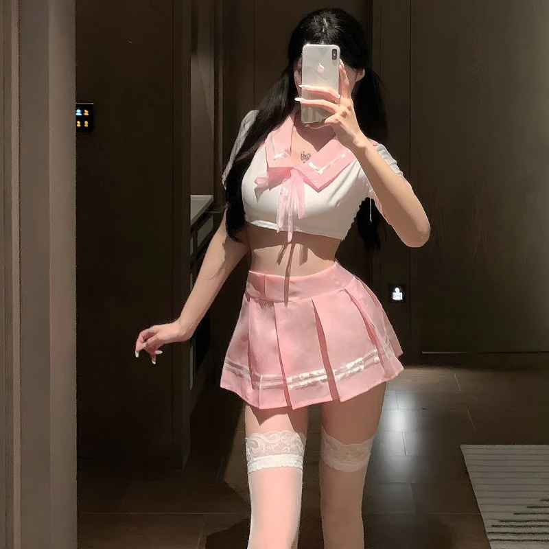 学院风纯欲内衣制服JK睡衣女套装清纯百褶短裤诱惑制服水手服睡裙