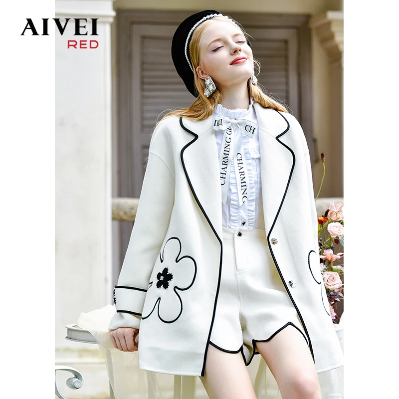 【陈大可专属】AIVEI新款花朵减龄气质毛呢外套短裤套装P056S105