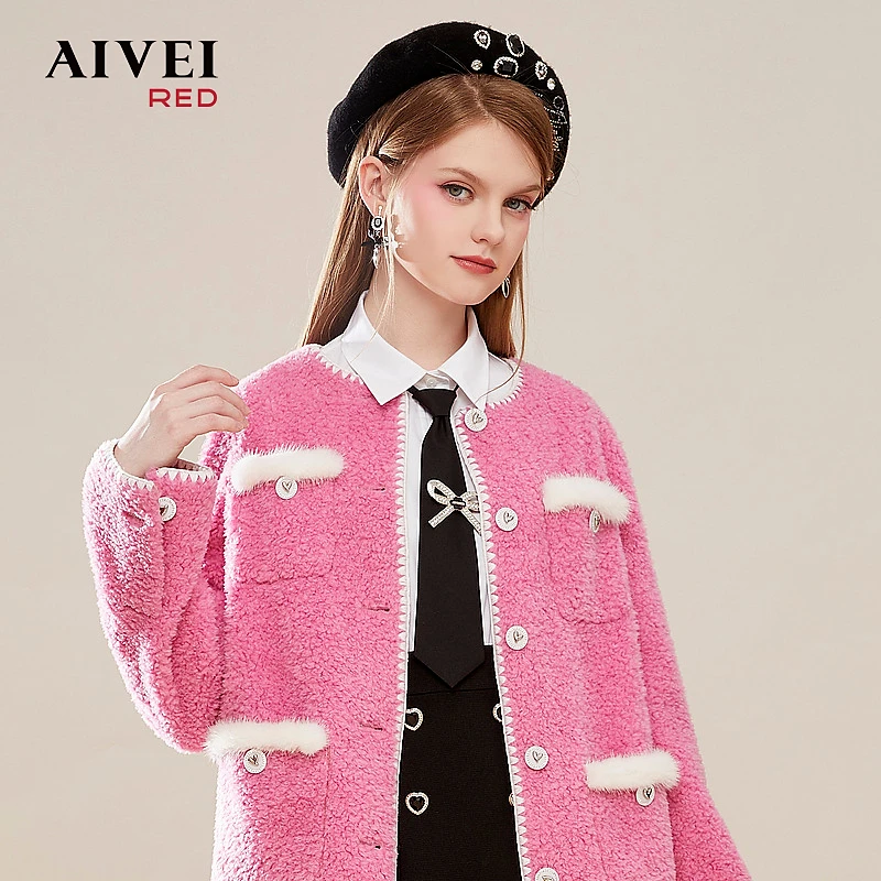 【蜜思仝】AIVEI冬新小香风撞色设计绵羊毛针织衫Q06W0022