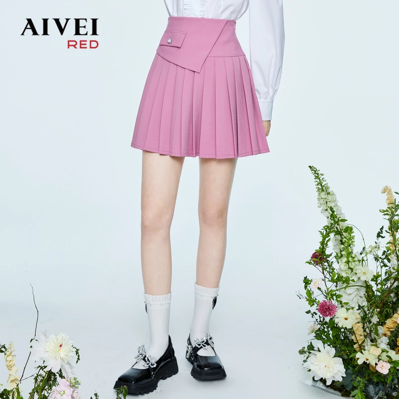 AIVEI粉雾玫瑰系列秋新显瘦A版西装百褶短裙P056S108
