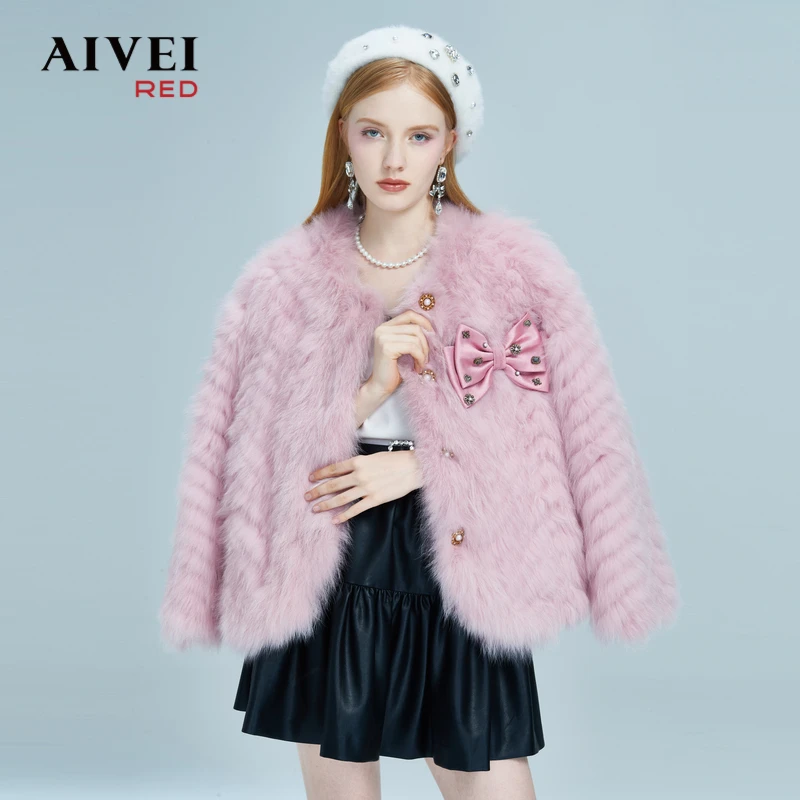 【芊芊专属】AIVEI冬名媛蝴蝶结气质设计师毛皮草外套P0660045