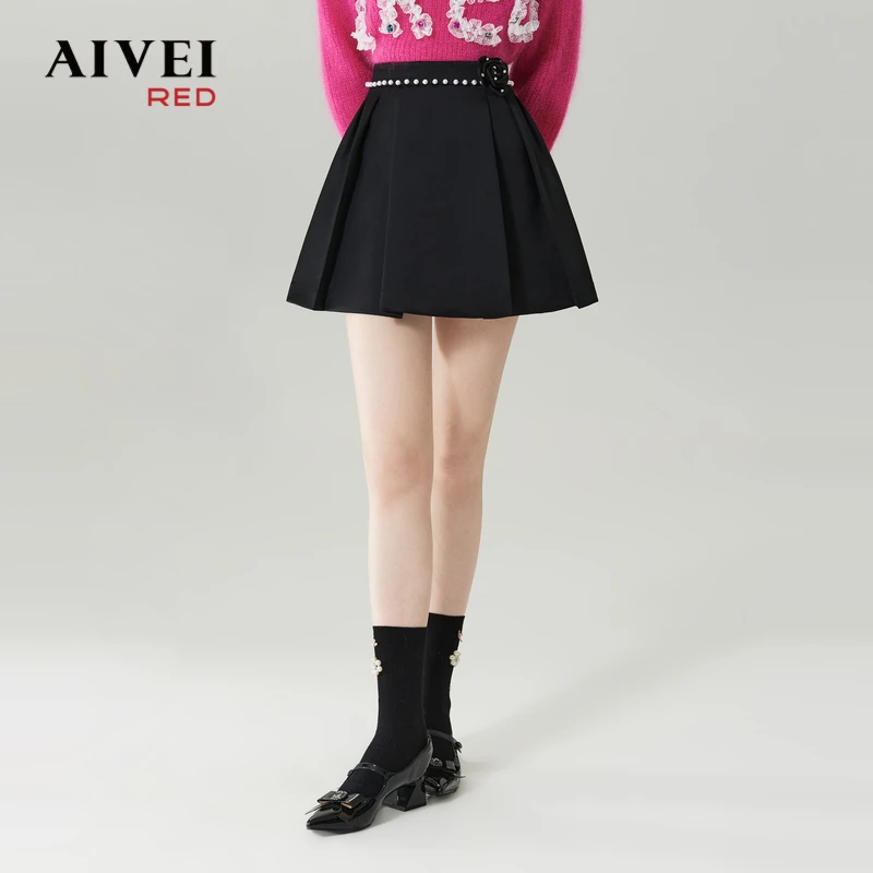 【媛媛女王专享】AIVEI小香复古钉珠山百褶百搭时尚短裙Q0560109