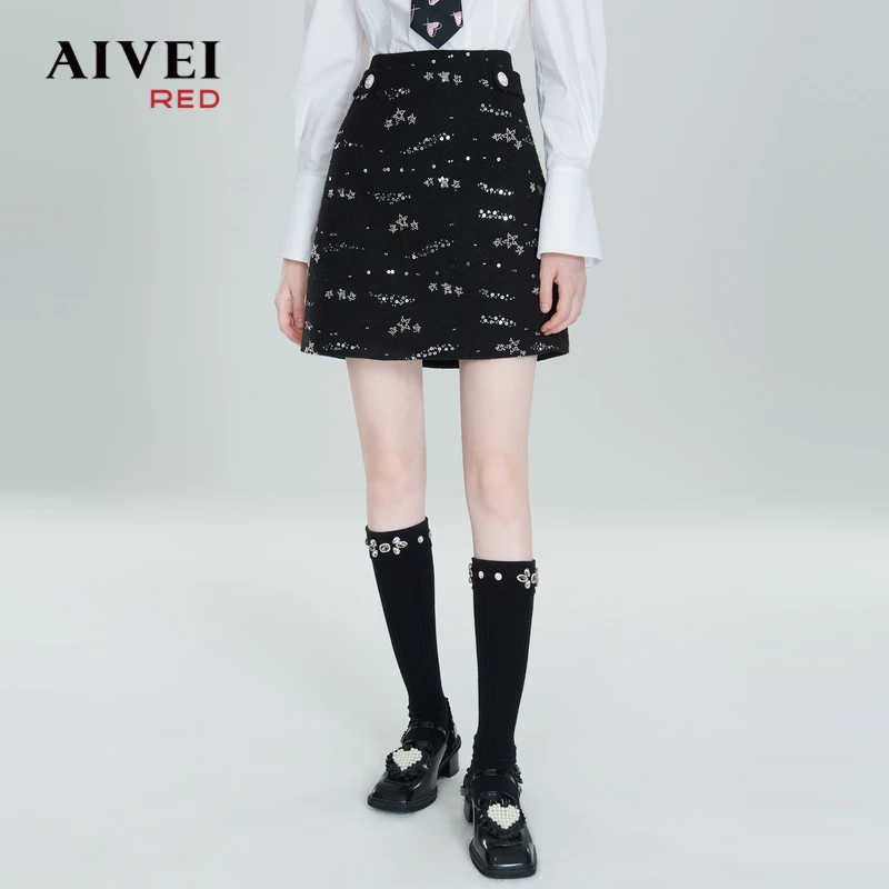 AIVEI摩登女郎高腰显瘦亮片珠饰短裙P0660165