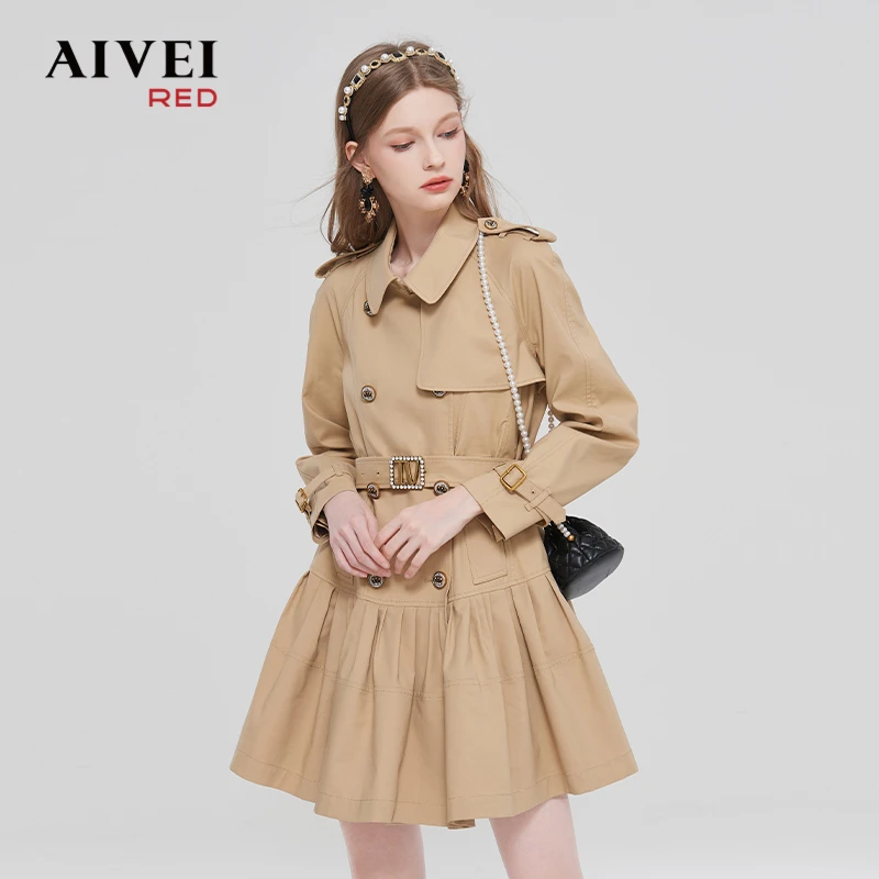 AIVEI摩登通勤卡其色短款外套连衣裙Q016S070