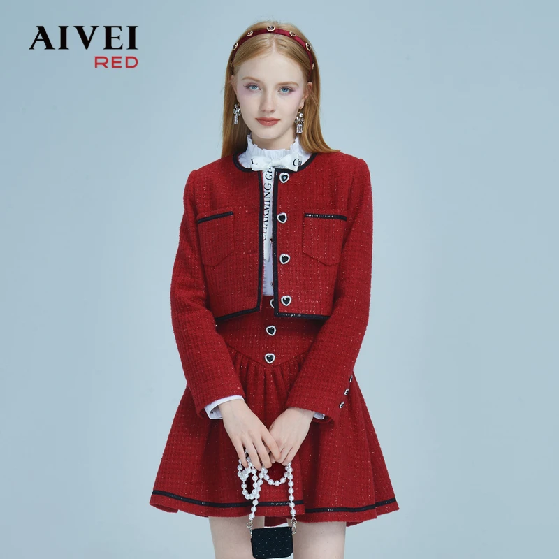 【芊芊专属】AIVEI艾薇欣贺红色小香风短外套短裙套装P066S025