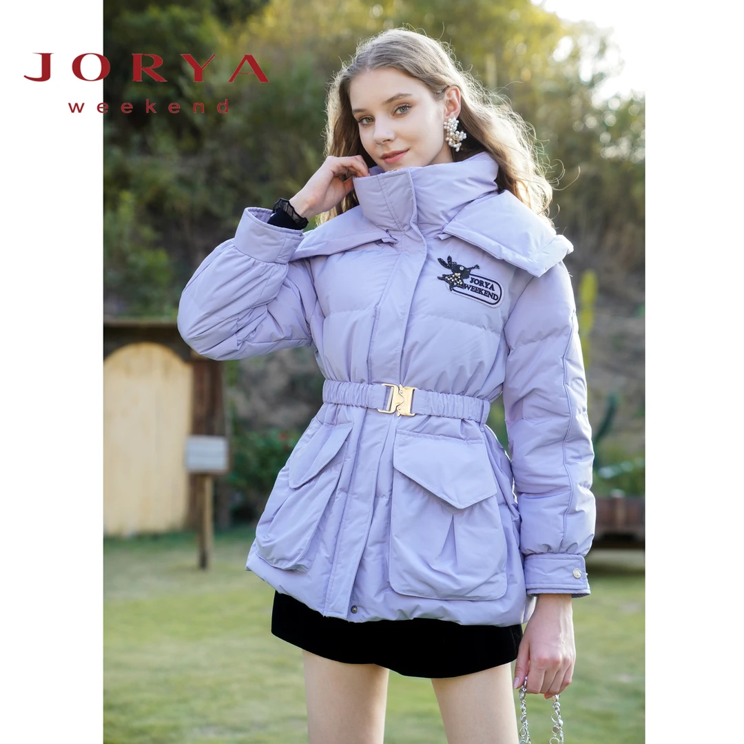 卓雅周末钻饰刺绣口袋披肩立领羽绒外套EJWCDQ26