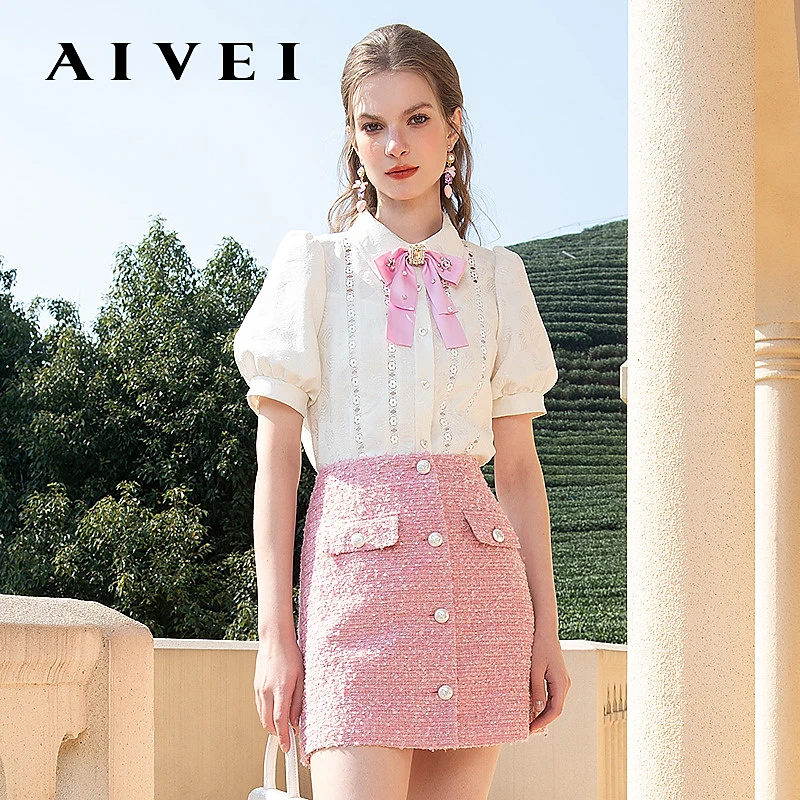 AIVEI24系甜美洛丽塔千金蝴蝶结短袖衬衫R0160075