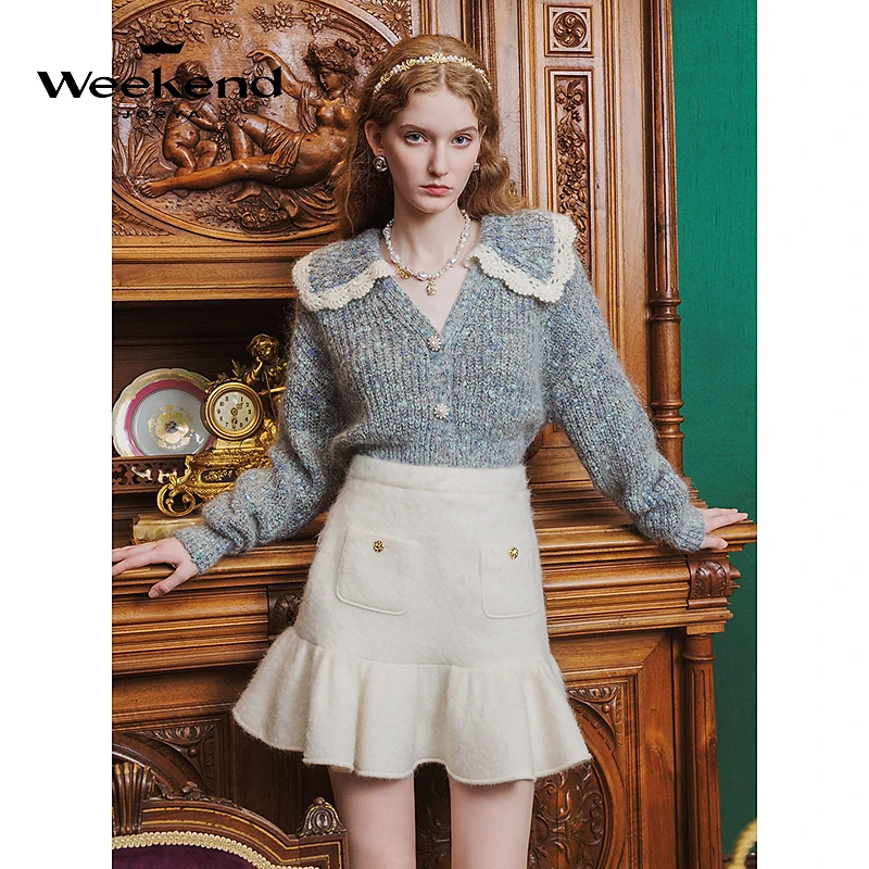 卓雅周末甜美撞色织花珠饰扣气质针织毛衣EJWDCQ23