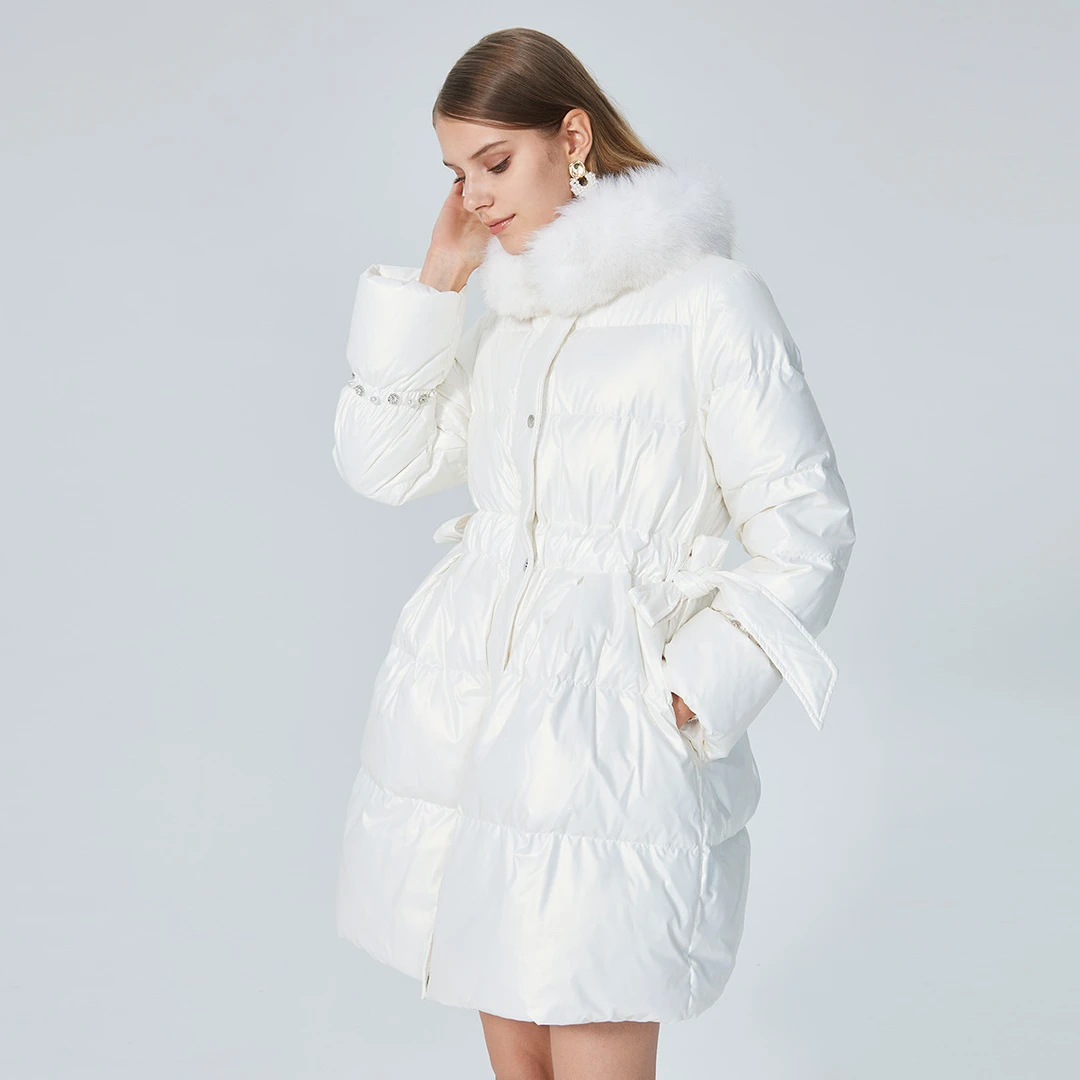 AIVEI冬季毛领收腰显瘦中长款羽绒服N05W0027