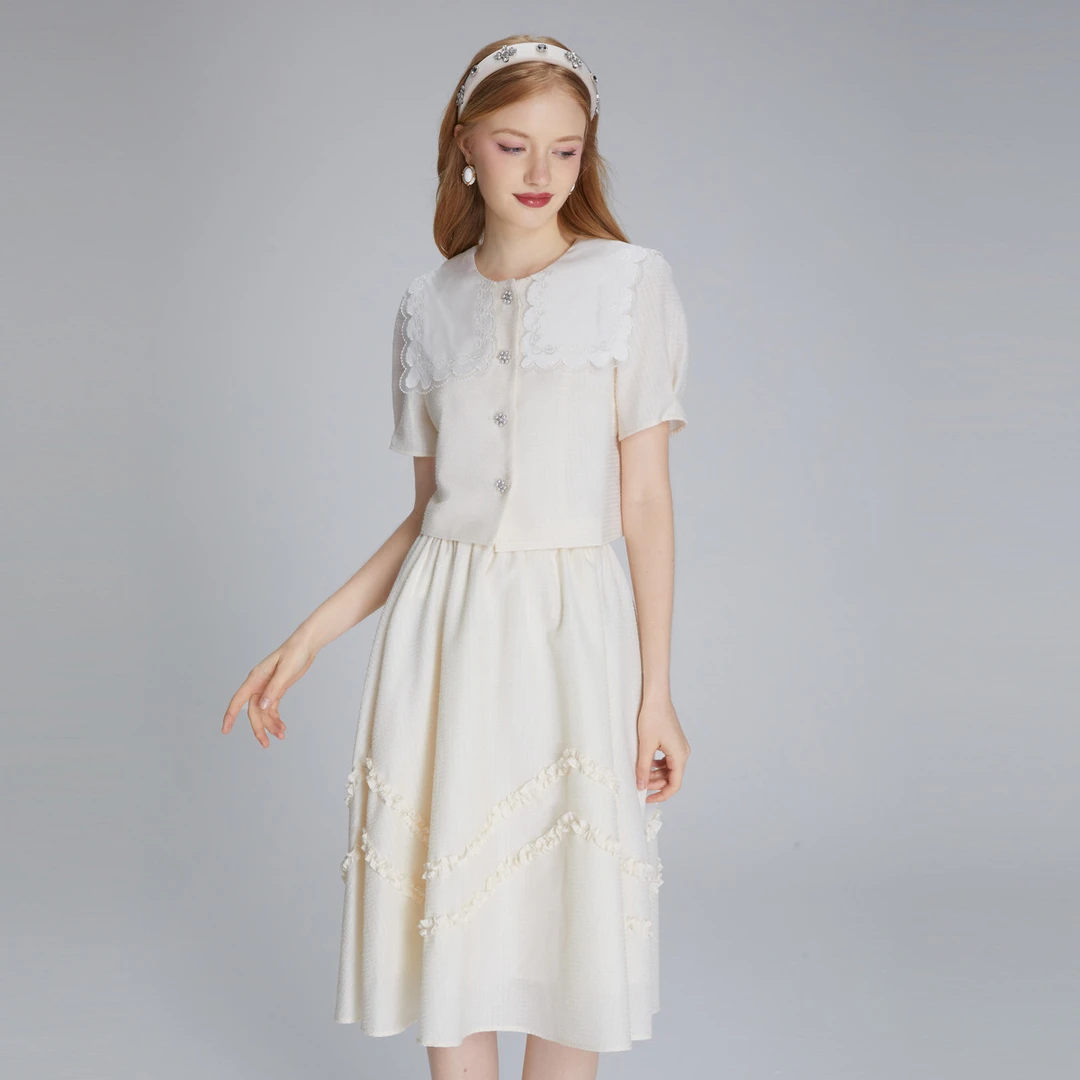 AIVEI绣花领短外套吊带高腰套装连衣裙P0360169