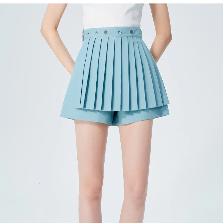 AIVEI高腰气质百褶裙裤少女黑色短裤P0160065