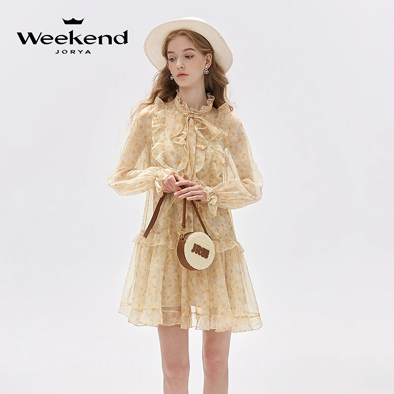 卓雅周末优雅立领蝴蝶结浪漫碎花连衣裙EJWDCR99